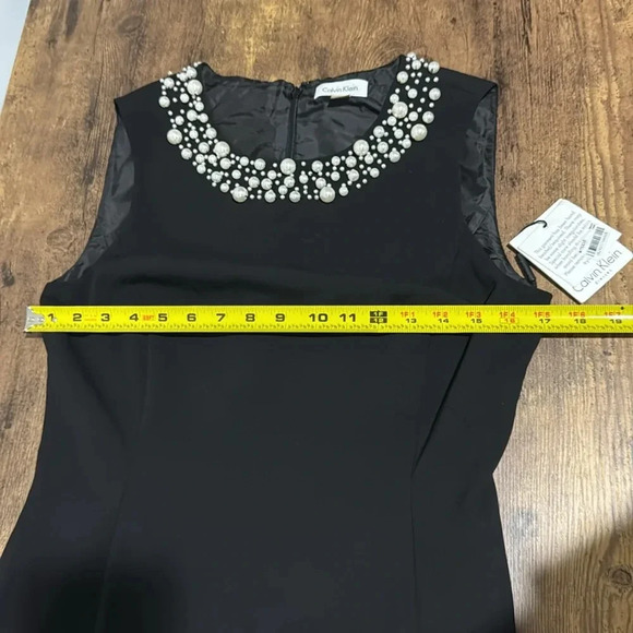 NWT Calvin Klein Little Black Cocktail Evening Dress Pearl Collar Sz 6 Party - Picture 5 of 7